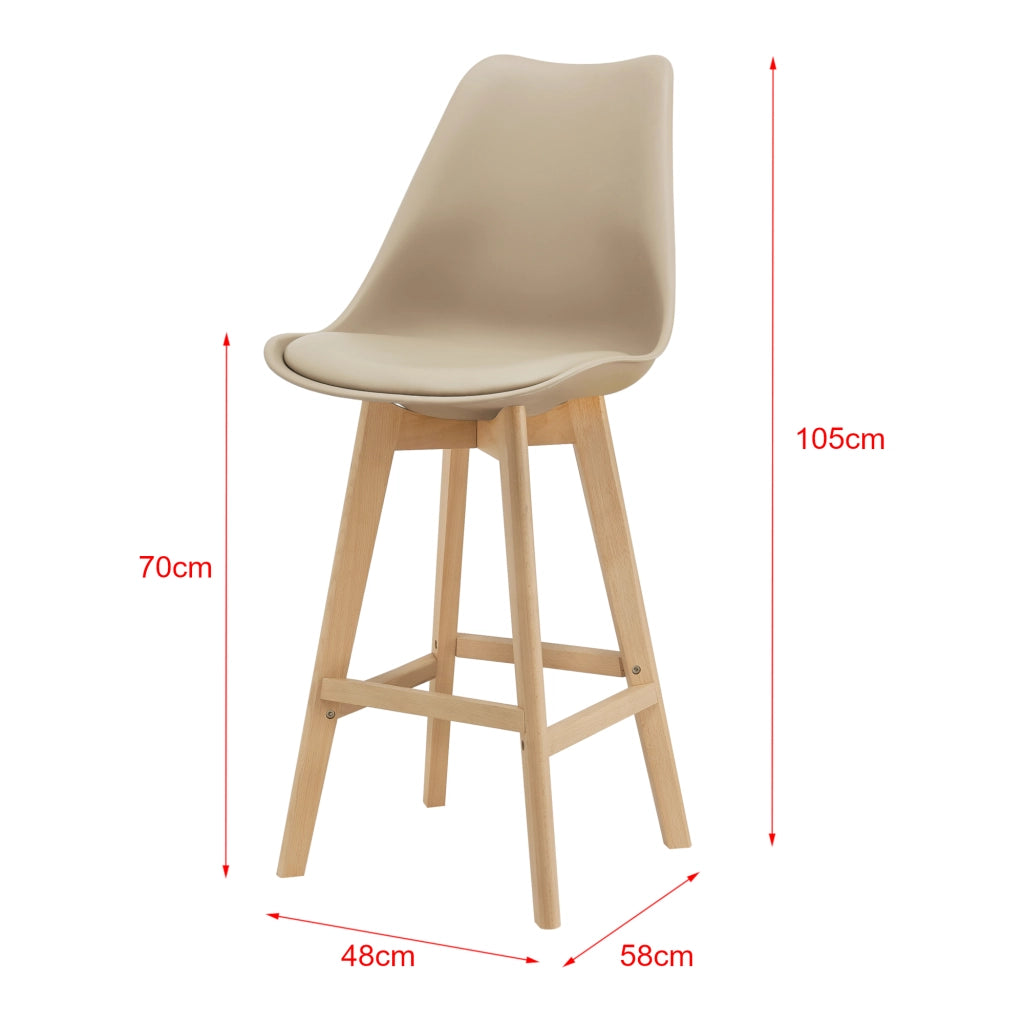 Set Lublin di 2 Sgabelli da Bar con Seduta Imbottita e Gambe in Faggio - Beige [en.casa]
