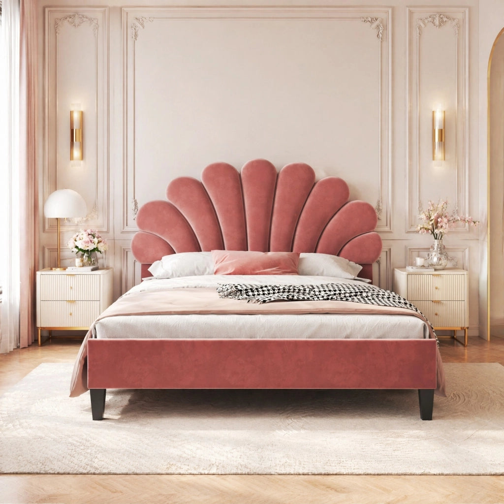Letto imbottito 140x200 cm in velluto rosso fagiolo