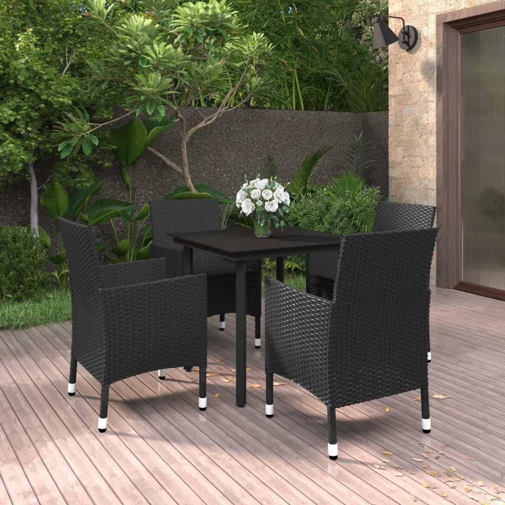 Set da Pranzo da Giardino 5 pz | Set Salotto da Giardino con Cuscini Polyrattan e Vetro
