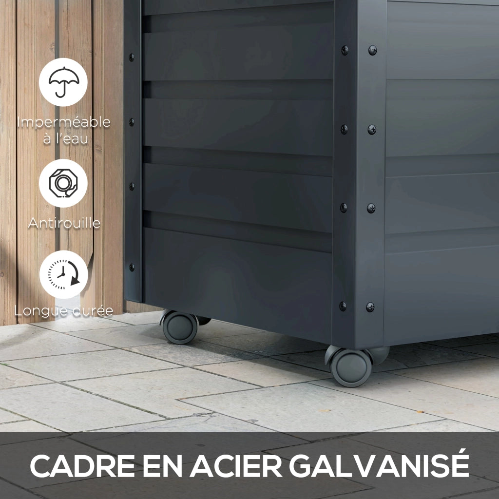 Cassapanca da esterno 295L ¨C Xylo ¨C acciaio galvanizzato grigio con ruote e maniglia 100x62x65cm
