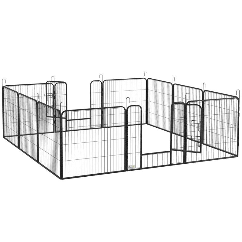 RECINTO PER CANI A 12 PANNELLI MODULABILI DA 80X1.5X80 CM, PIEGHEVOLE CON PORTA IN ACCIAIO, 12 PICCHETTI, GRIGIO