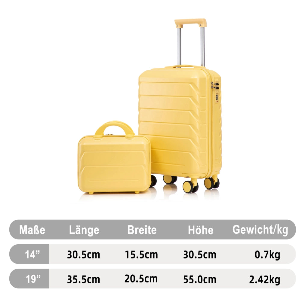 Set Valigie Rigide ABS con 2 Valigie Spinner da 14" e 19" e Beauty Case 14" Giallo