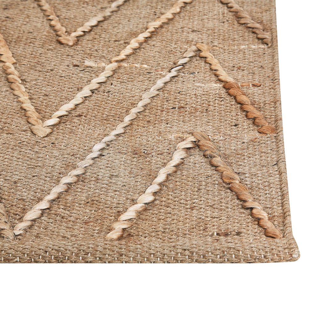 Tappeto in iuta beige con motivo a zigzag beige 160 x 230 cm fatto a mano soggiorno camera da letto stile boho