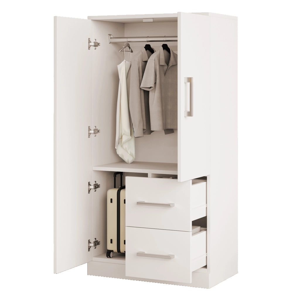 ARMADIO a doppia anta con cassetti 70 x 40 x 135 cm Legno Bianco