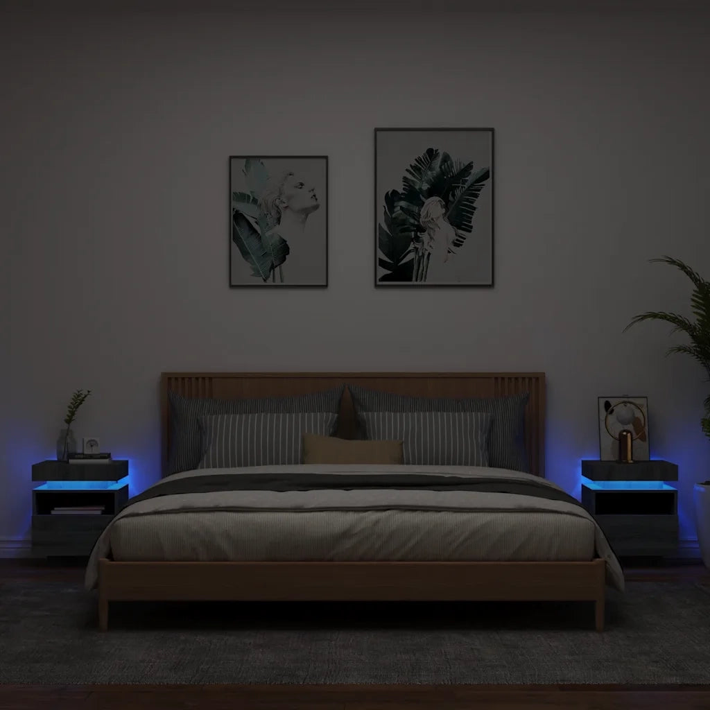 Set di 2 Comodini | Armadio da Notte | Mobiletto da notte con Luci LED Grigio Sonoma 40x39x48,5 cm