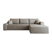 Divano angolare modulare con chaise longue e seduta profonda in tessuto camel