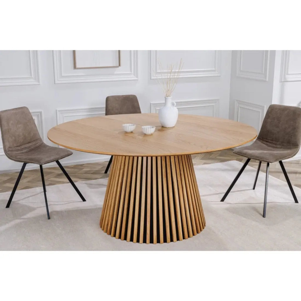 Table KANOVA 140 cm – Piano tondo in rovere chiaro e piede centrale design – Stile contemporaneo