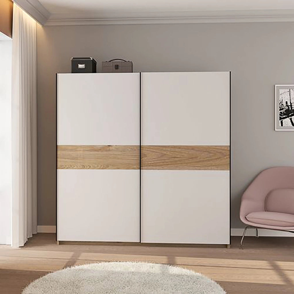 Armadio Camera da Letto Nalika, Guardaroba 2 Ante 2 Ripiani, 200x204h cm Bianco
