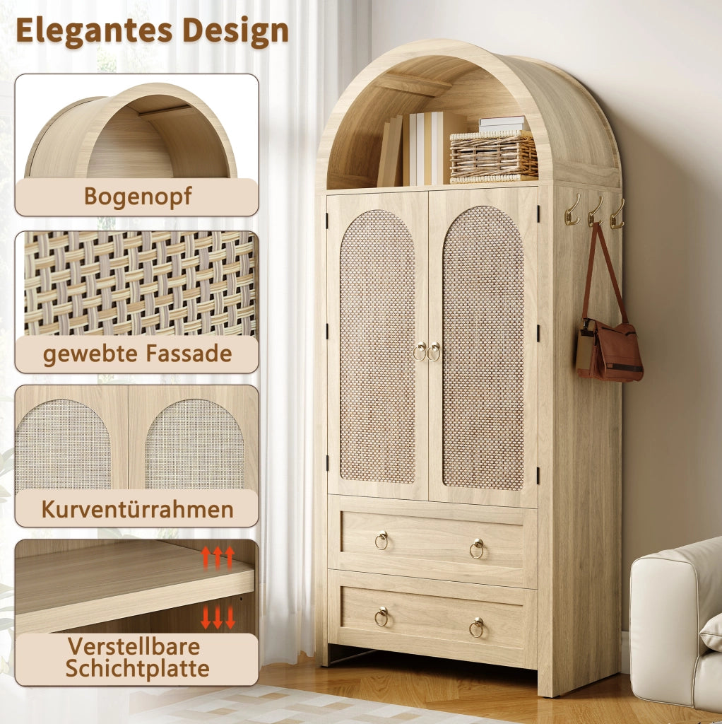 Credenza ad arco in rattan con doppio cassetto