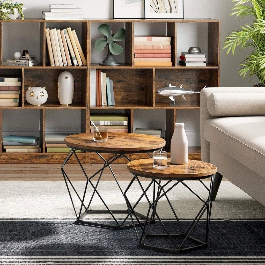 Tavolini da caffè Valora Rustic Brown Set di 2 con struttura in acciaio | stile loft