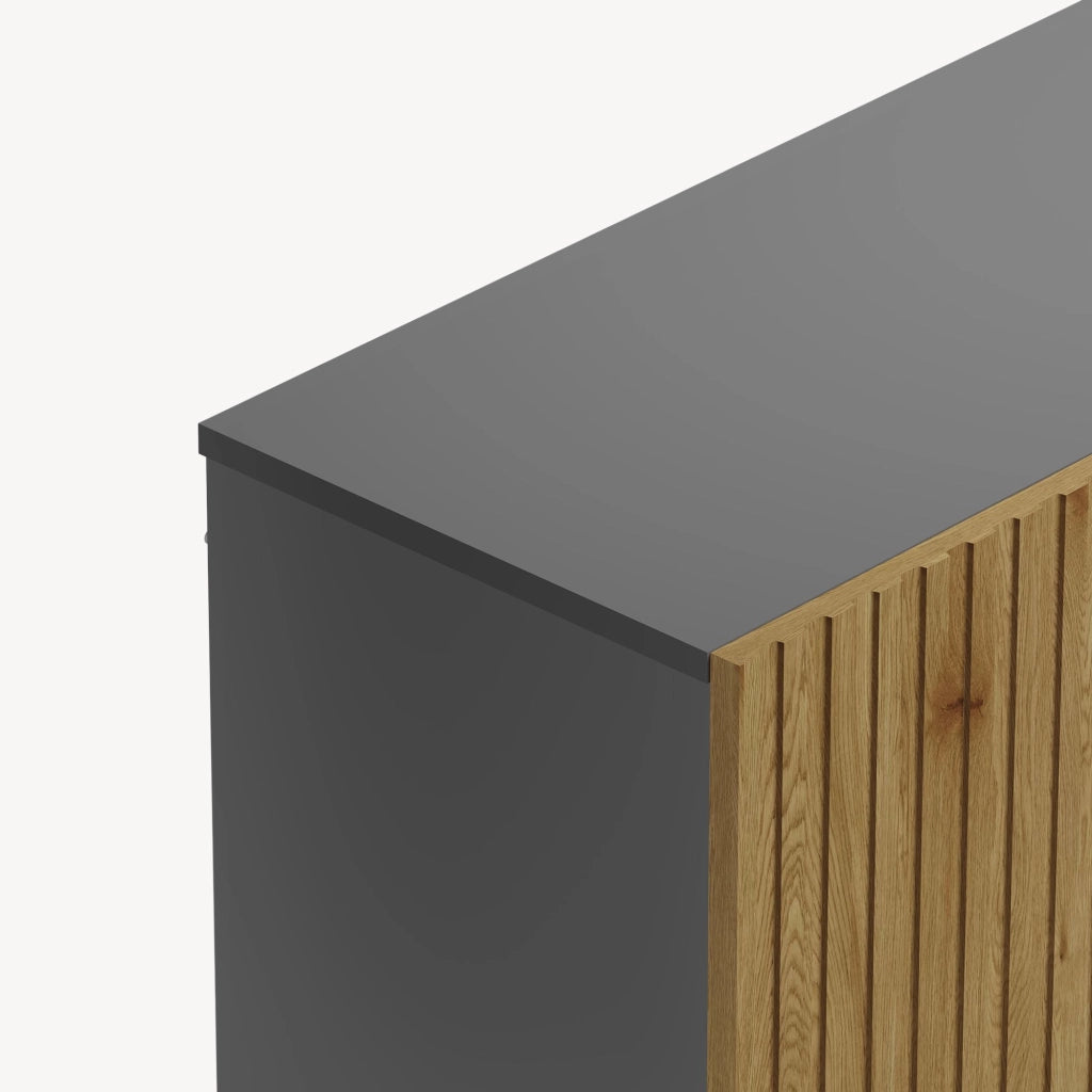 Libreria Bassa Verhundar Scaffale a 3 Livelli con Vani Aperti e Chiusi con Ante 102x120x30 cm Grigio / color Legno [en.casa]