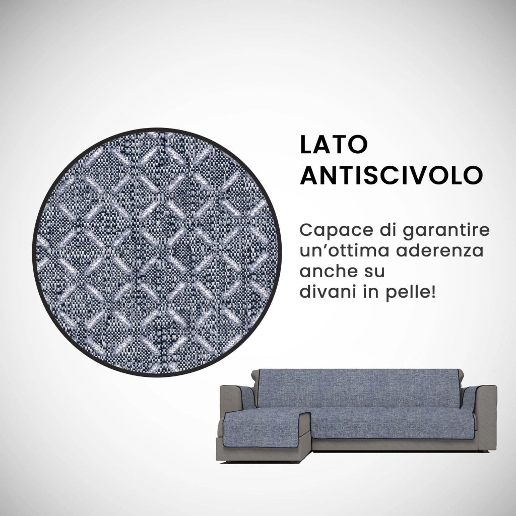 Copridivano in Poliestere con Penisola Sinistra Seduta 240 cm Blu Scuro
