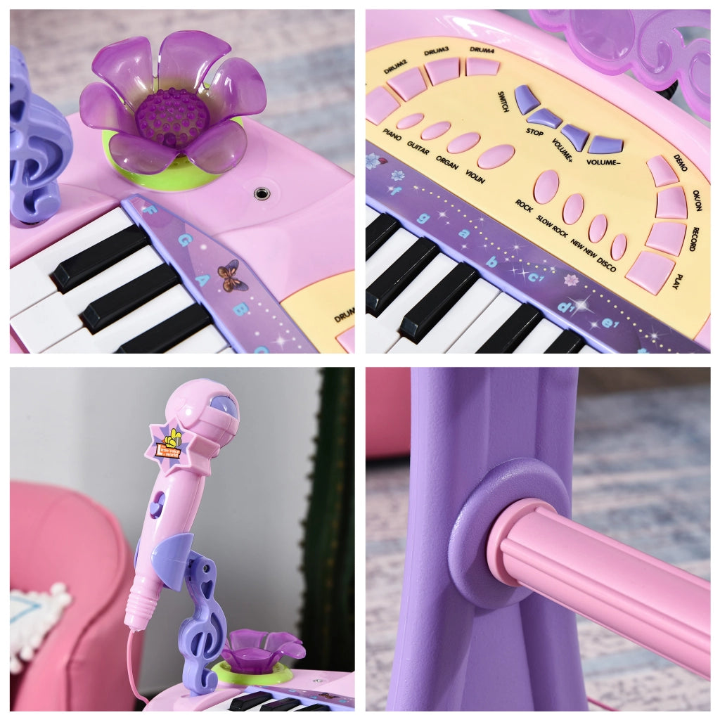 Piano Giocattolo per Bambini con Microfono e Sgabello ¨C Zephmum ¨C Rosa