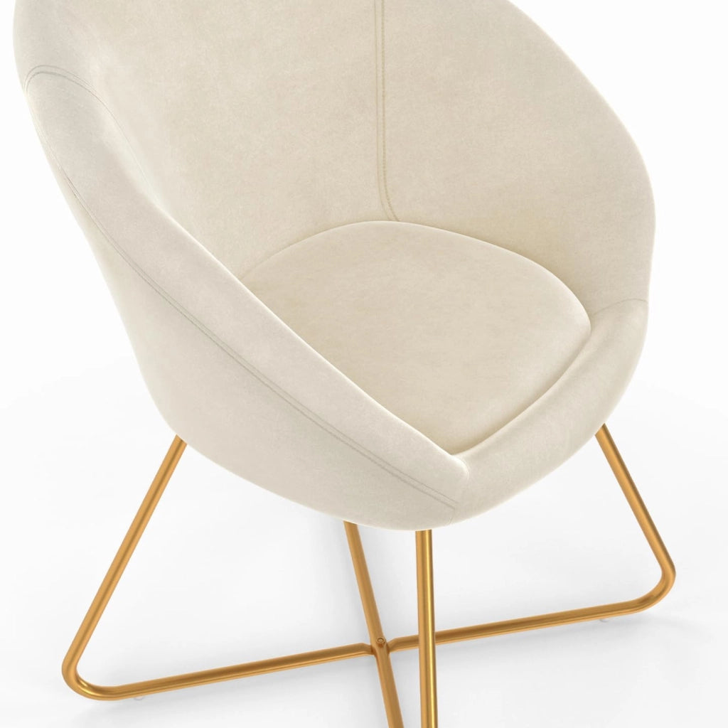 Poltrona rotonda ANGELINA in velluto beige con gambe incrociate dorate