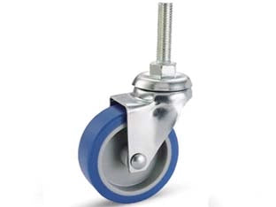 RUOTE A FORCELLA IN GOMMA BLU SINTETICA CON PERNO 221B- - ø mm.40x18 perno ø mm.8x30 mm.56h. port. Kg.15 - 4 pezzi AVO