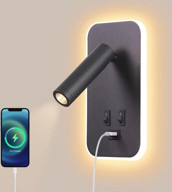 Lampada LED Moderna con Stazione di Ricarica USB e Illuminazione a Foco Regolabile per Camera da Letto