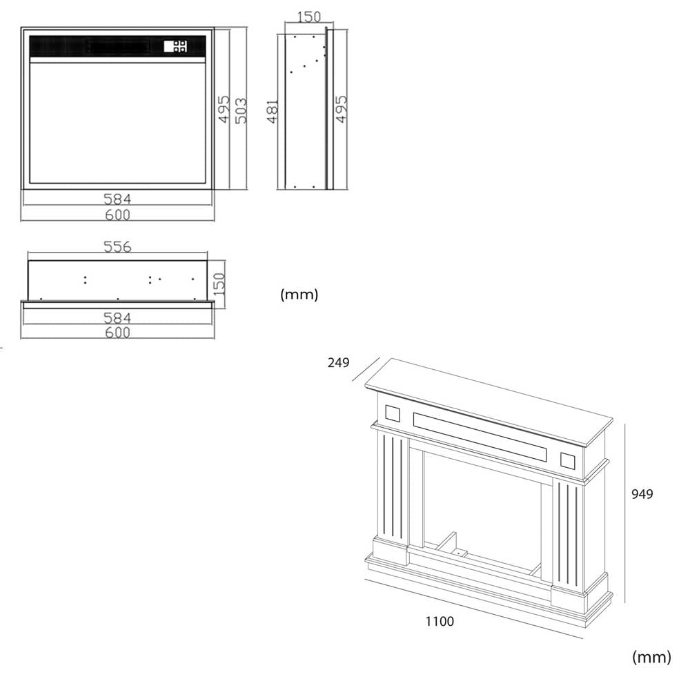 MPC Caminetto elettrico turchese in materiale resistente con inserto 60 cm potenza 1500 W FUEGO-ALBERTO-TURQUESA
