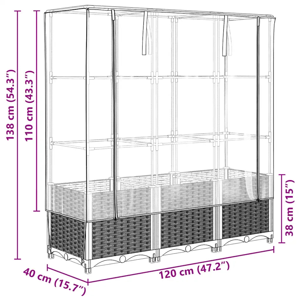 vidaXL Letto Rialzato con Copertura Serra Effetto Rattan 120x40x138 cm