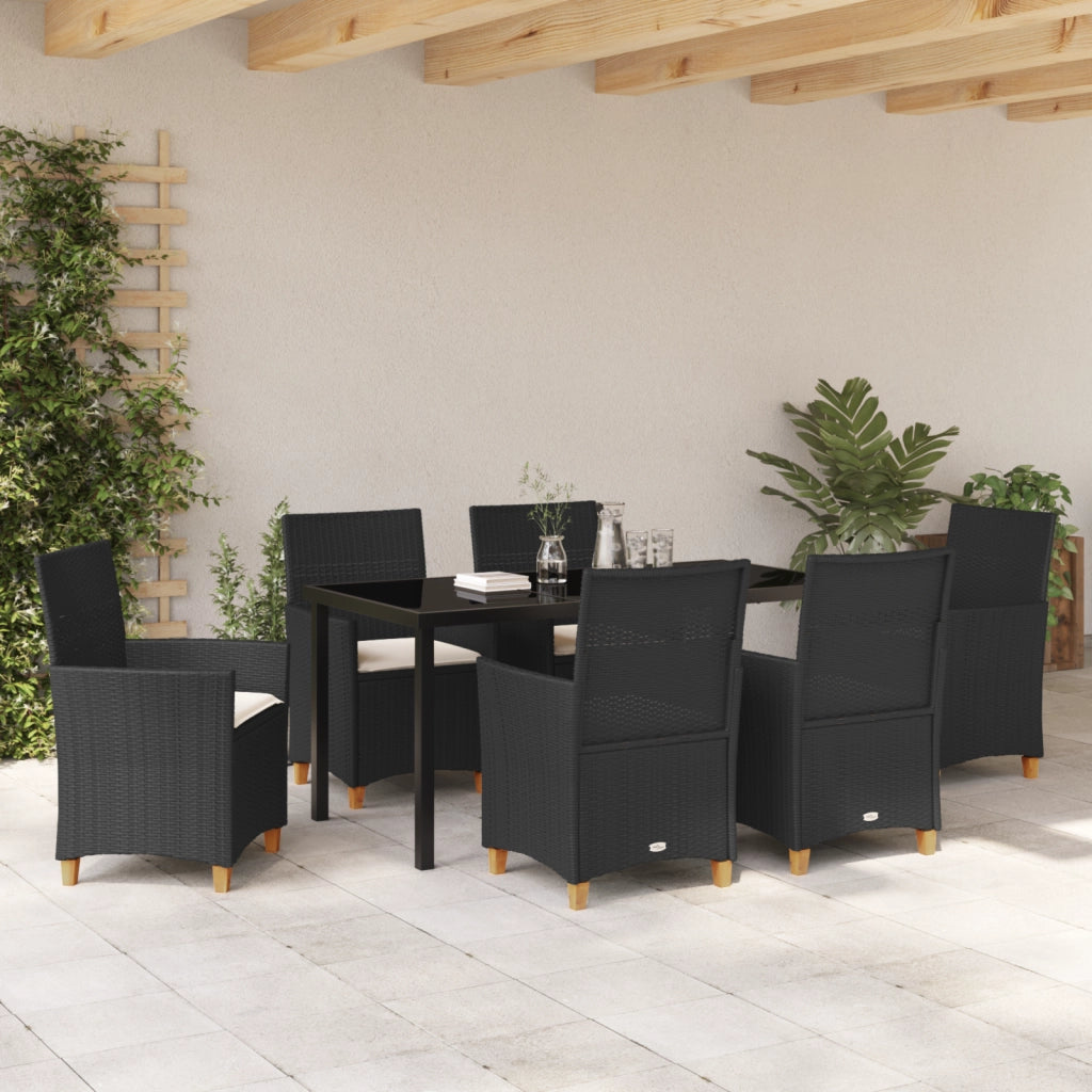 Set di pranzo da giardino 7 pezzi con cuscini Nero rattan polietilene