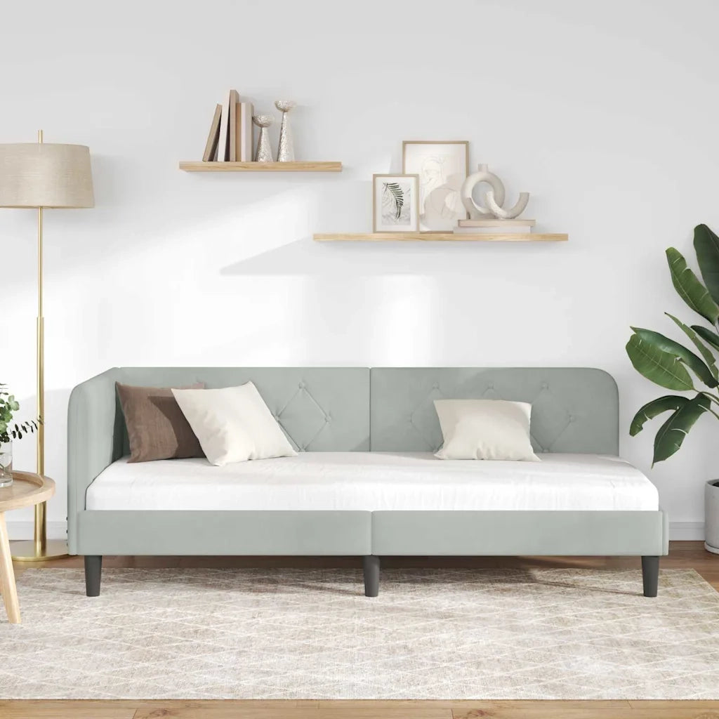Cornice del letto ad angolo Grigio chiaro 80 x 200 cm Velluto