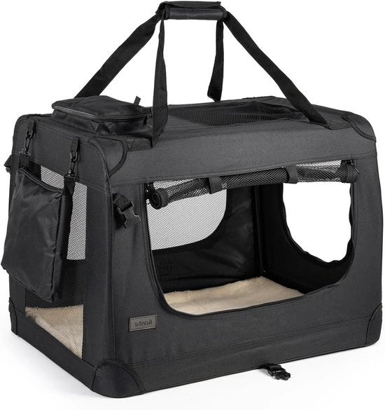 Cassa per cani per viaggi e auto 50x34x36 cm Cassa trasportabile con maniglie e copertura fino a 10 kg Materiali ecologici Cassa per cani piccola e grande Nero, pieghevole.
