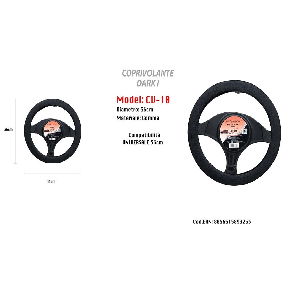 Trade Shop - Coprivolante Fodera Sterzo Dark I Maxtech Per Auto In Gomma Universale 36cm Cv-10 -