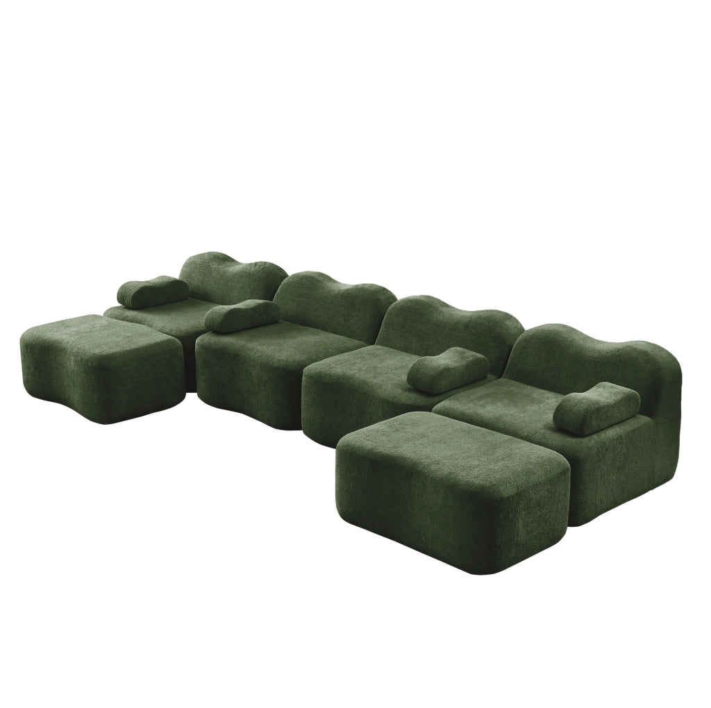 Divano modulare a U per soggiorno 384x167x70 cm in velluto verde; senza struttura interna