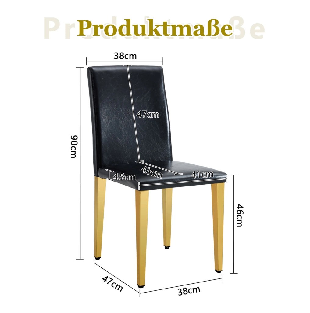 Set di 4 sedie da pranzo moderne in PU nero e metallo oro; 90 cm