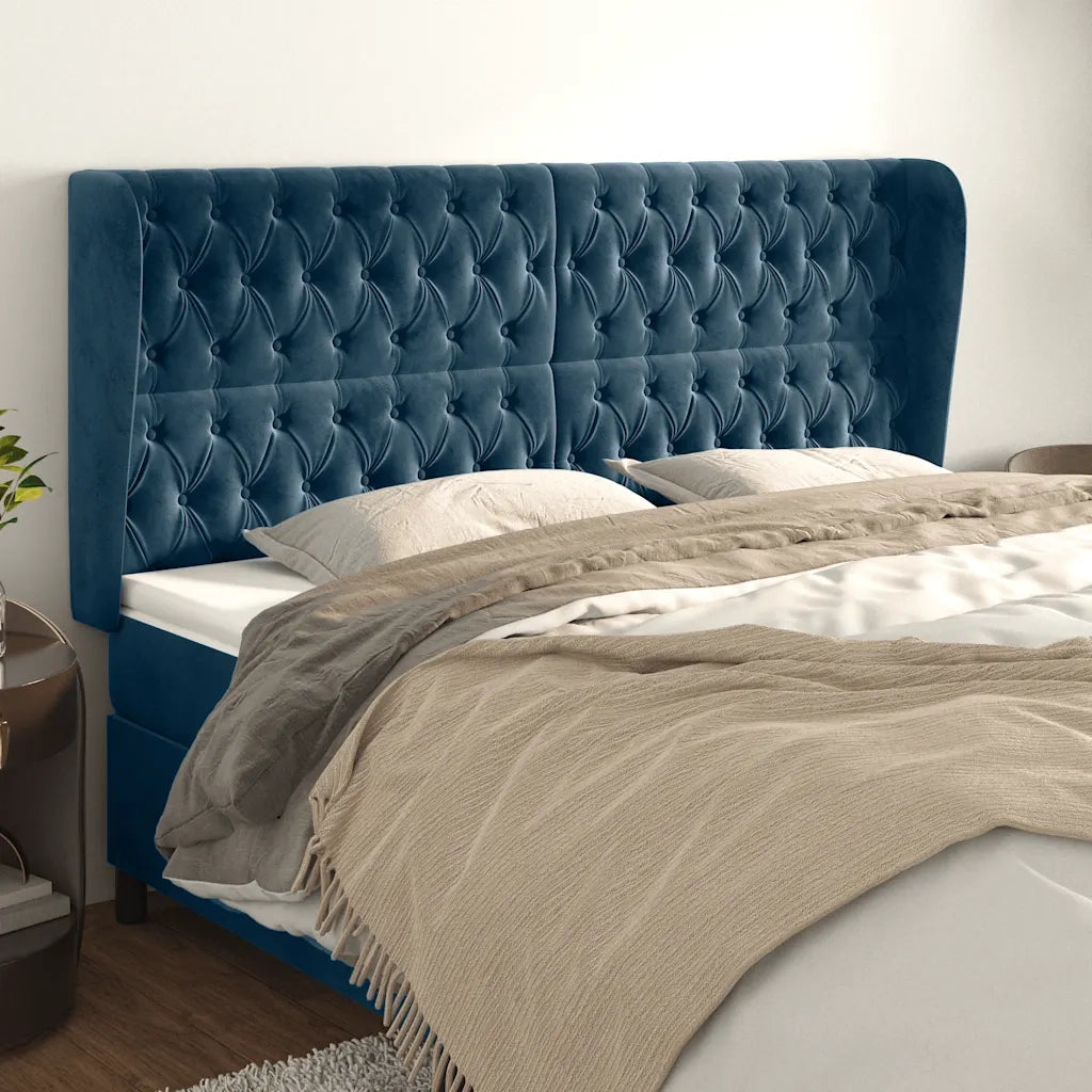 Testiera ad Orecchio Blu Scuro 183x23x118/128 cm in Velluto