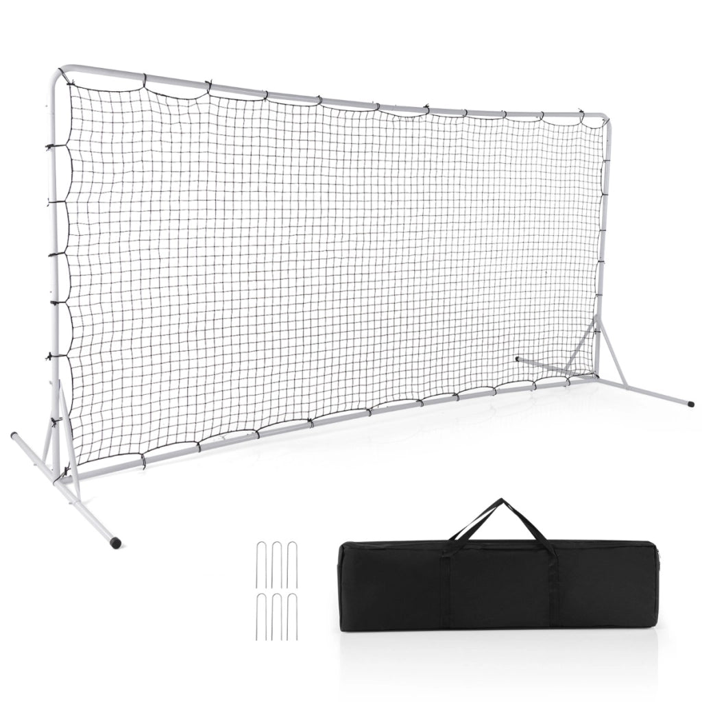 Reti da calcio rimbalzanti 372,5x182,5cm, Set di attrezzature da calcio con rete resistente alle intemperie Bianco-Ricreazione outdoor