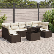 Set da giardino 8 pezzi con cuscini in polirattan marrone