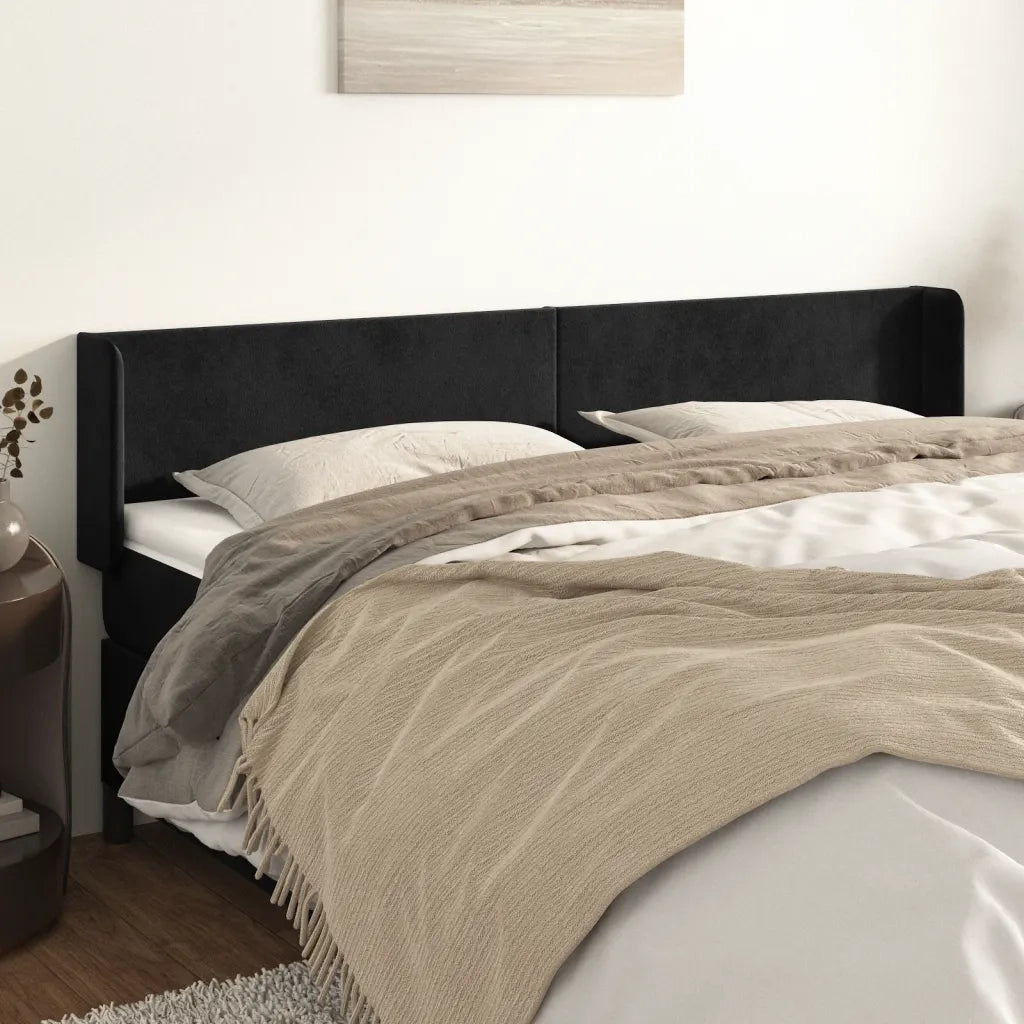 Testiera ad Orecchio-Testata con Orecchie Nera 183x16x78/88 cm in Velluto 634734