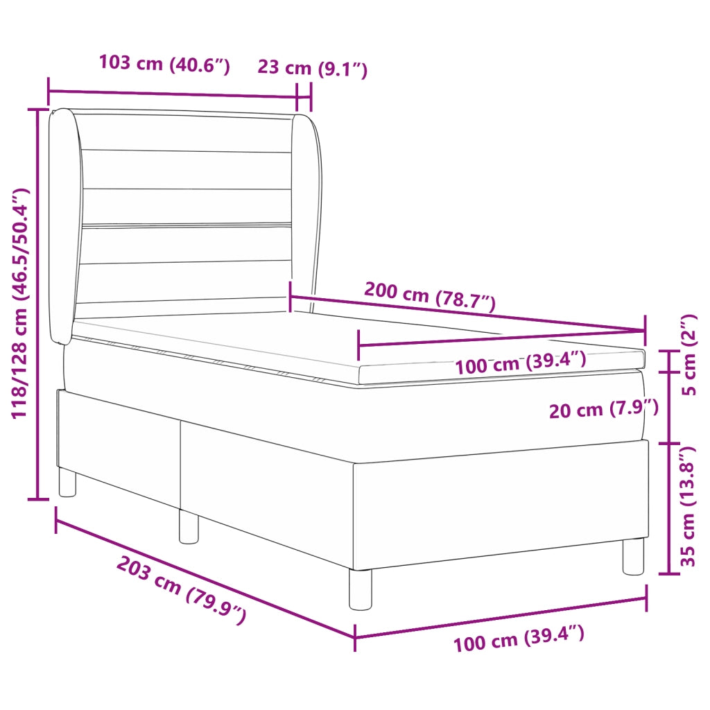 Letto Box Spring con Materasso Nero 100x200 cm Tessuto