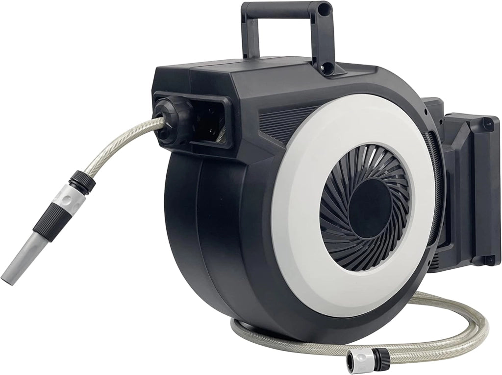 Avvolgitubo da Giardino Automatico a Muro, Tubo in PVC 20/30 M con Tubo di Alimentazione 2 M, Supporto Girevole a 180°, Ritorno Lento, Avvolgitubo Acqua Retrattile con Ugello Spray (30 M)