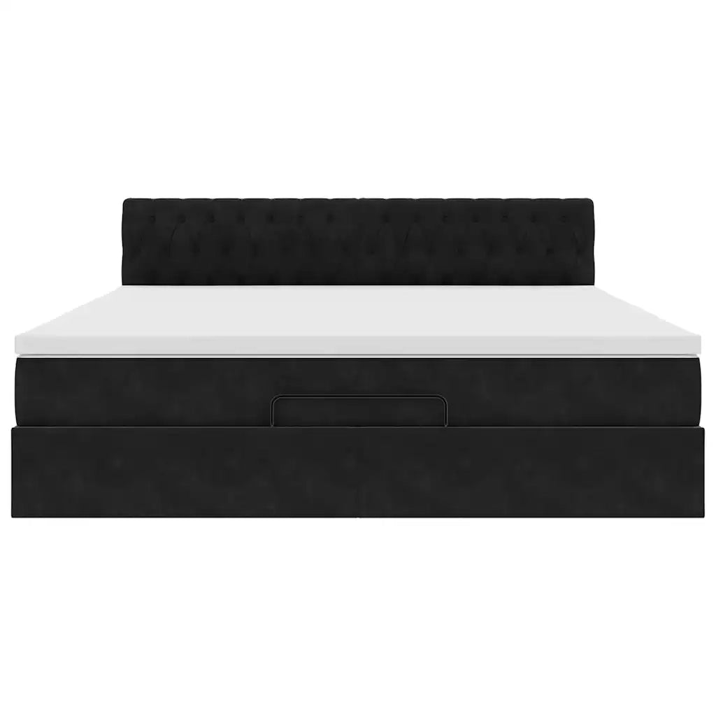 Struttura Letto Pouf con Materasso Nero 160x200 cm in Velluto 3311857