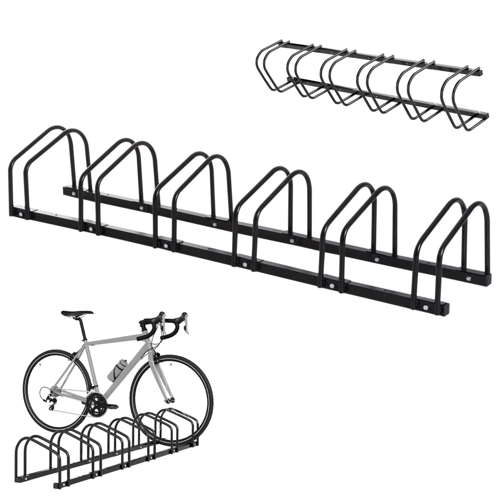 Portabici da 6 Posti ¨C Xylo ¨C Rastrelliera Pavimento Muro Acciaio Nero 179x33x27cm
