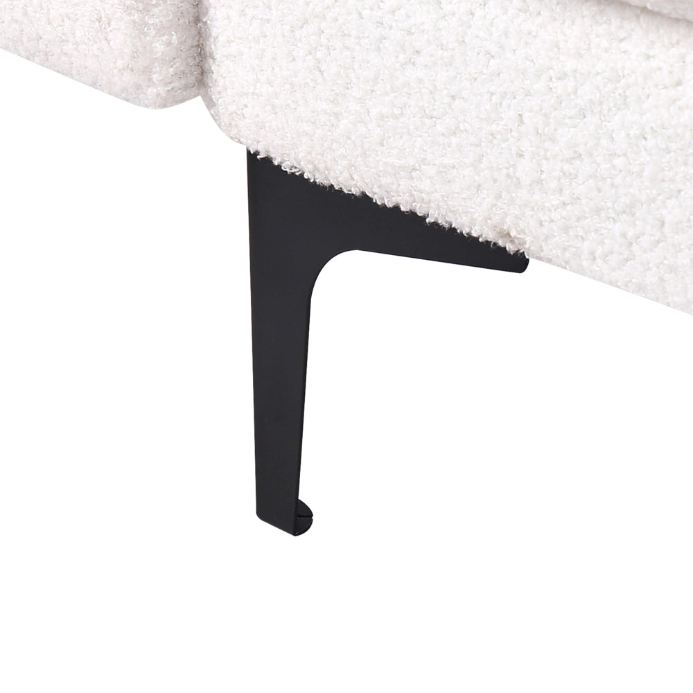 Divano a U a 6 posti con rivestimento in tessuto bouclè bianco e schienale reclinabile a 3 posizioni click clack