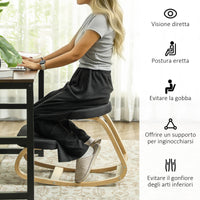 Sedia Inginocchiatoio con Movimento a Dondolo 50x73x55 cm in Tessuto Effetto Lino e Legno di Betulla Nero