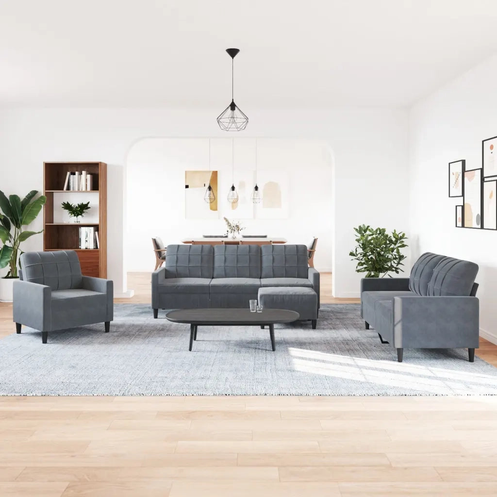 Set di Divani 4 pz con Cuscini Grigio Scuro in Velluto