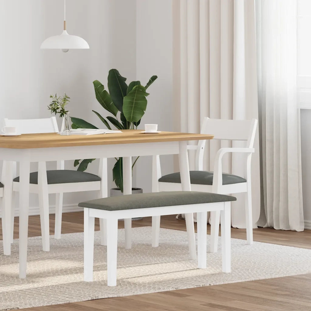 Panca-Sgabello 90 cm Bianco in Legno Massello di Hevea 708977