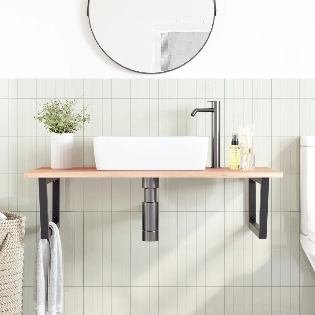 Ripiano a Parete per Lavabo-Mensole a Muro in Acciaio e Massello di Rovere 285786