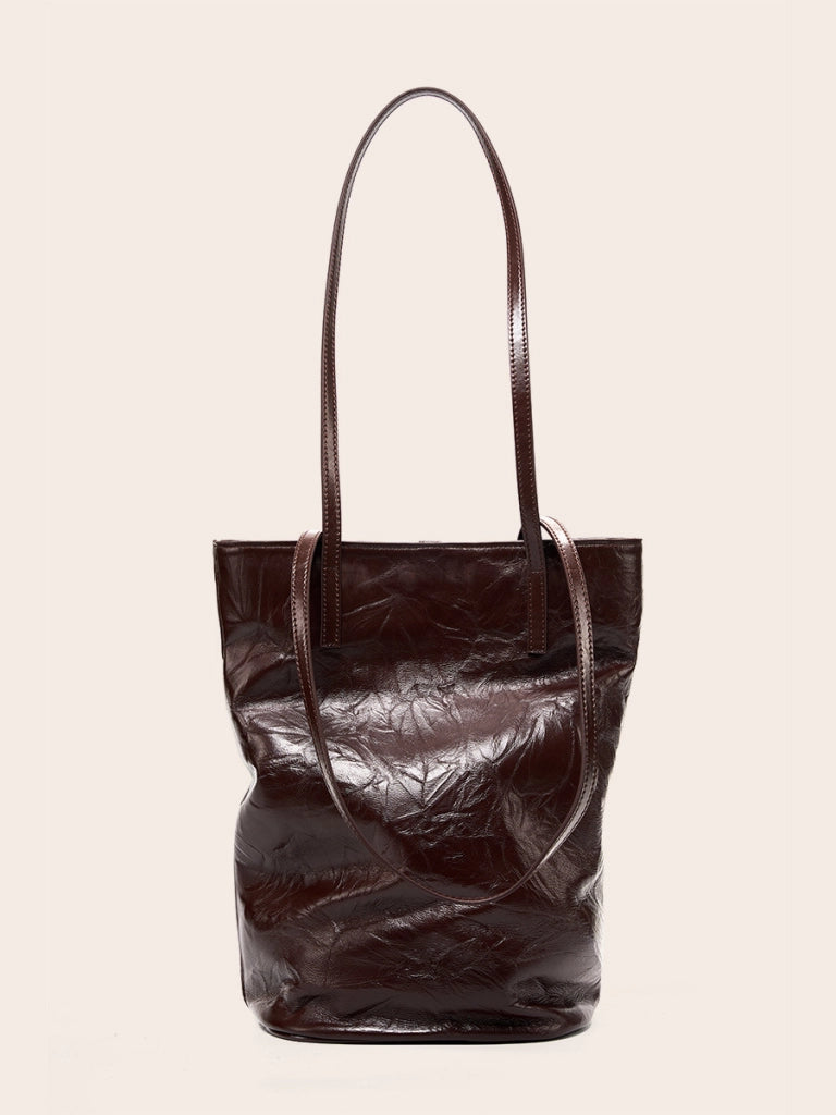 Borsa a secchiello da donna in pelle di vacchetta, grande capacit¨¤, stile retr¨°, borsa a tracolla, marrone