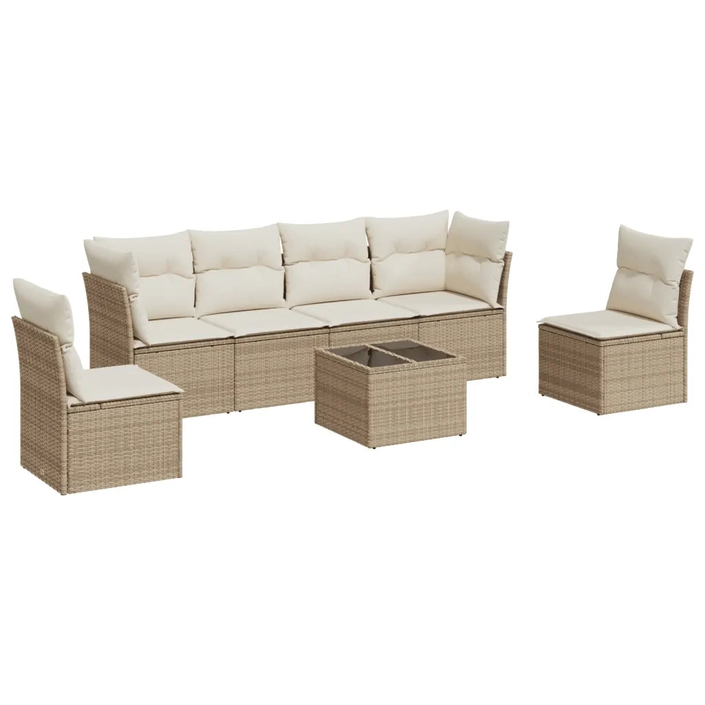 Set Divani da Giardino 7 pz con Cuscini Beige in Polyrattan 3249217