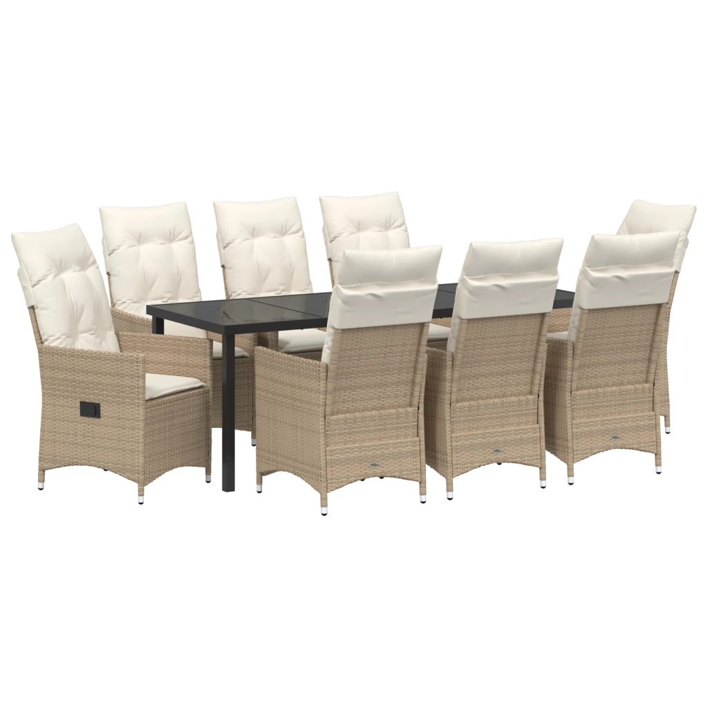Set di Mobili da Giardino 9 Pezzi con Cuscini Beige Polyrattan