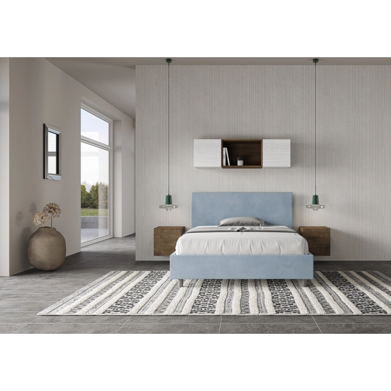 Letto imbottito Matrimoniale francese 140x200 cm Adele - Con rete,Microfibra,Azzurro