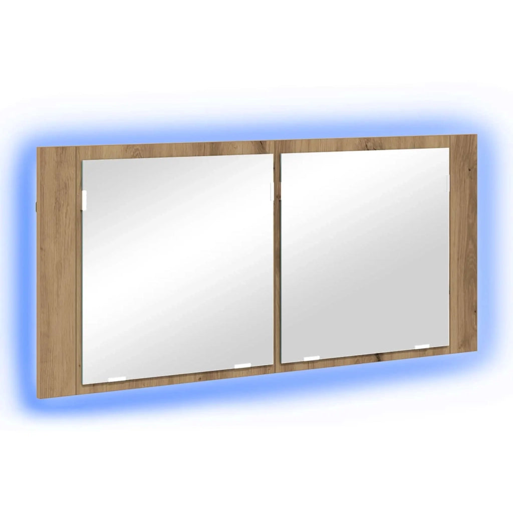 Armadio Specchio LED-Mobile bagno con specchio rovere artigianale 100 x 12 x 45 cm