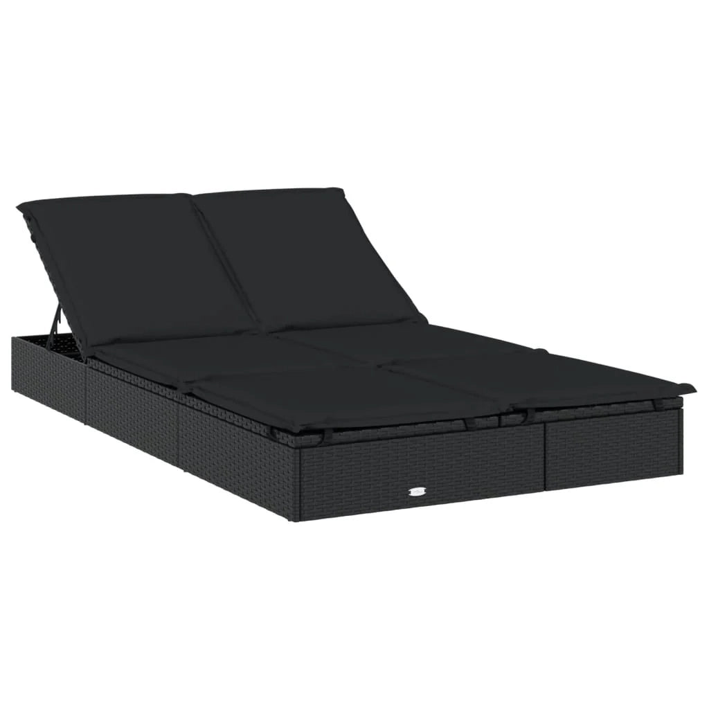 Lettino prendisole sedia a sdraio lettino prendisole letto da giardino mobili da giardino mobili da esterno a 2 posti con cuscini resina intrecciata nera 02_0012946