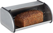 Contenitore per pane con coperchio scorrevole - Spaziale e compatto - Acciaio inossidabile - Argento - 33,5 x 20,5 cm