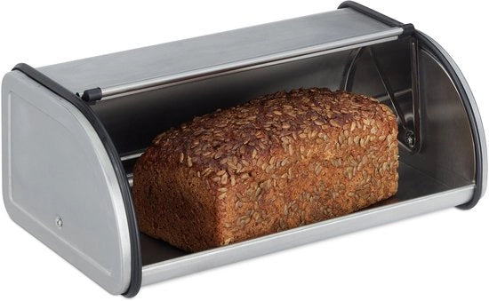 Contenitore per pane con coperchio scorrevole - Spaziale e compatto - Acciaio inossidabile - Argento - 33,5 x 20,5 cm