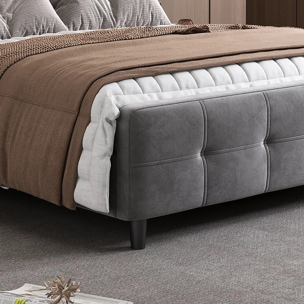 Letto Matrimoniale 140 x 200 cm - LED Regolabile e Testiera Regolabile - in Velluto - Grigio